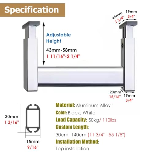 Varilla de armario plateado ajustable de techo multipropósito LWX 4