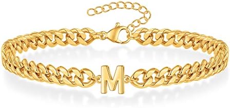 Bracelets for Mens Father Day Gifts, Mens Gold Bracelets Cuban Link Bracelet for Men Initial Gold Bracelets for Men Gold Chain Bracelet for Men Personalized Grandpa Fathers Day Gifts Idea for Dad (M)