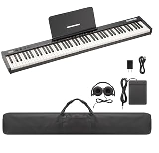 88 Key Weighted Folding Keyboard,Full Size Electric Piano Keyboard 88 Keys with for Beginners,Portable Case,Sustain Pedal,Black and White,Digital Piano Carry Bag,Note Sticker,Holder,Headphone