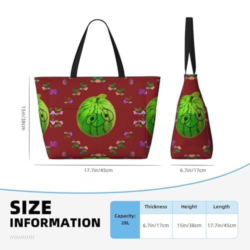 Big Eye Watermelon Large Capacity Beach Travel Bag, Foldable Beach Bag with Zipper, Great for Grocery Bag Pool Gym Travel Shopping4