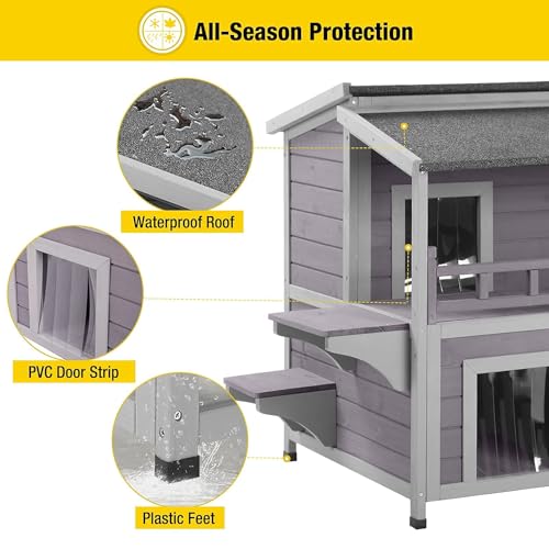 Aivituvin AIR33-1 Outdoor Feral Cat House Wooden Kitty Shelter With Large Balcony,Escape Door,Waterproof thumb #4