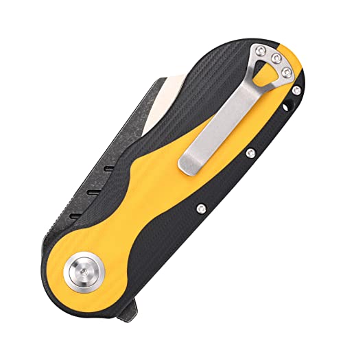 Sitivien St138 Folding Knife,Sandvik 14C28N Stainless Steel,G10 Handle Edc Knife For Outdoor Camping,Hiking,Fishing(Black+Yellow) #TOP2