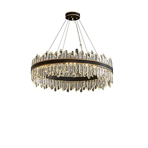 Chandelier de cristal rond LED Dixii avec hauteur réglable pour plafond de salon et chambre