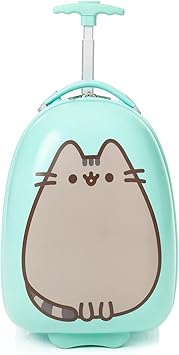 review Pusheen The Cat Suitcase Kids | Girls Teens Mint Green Small Cabin Hard Cover Holiday Carry On Trolley with Extendable Handle | Smile Cartoon Cat Merchandise