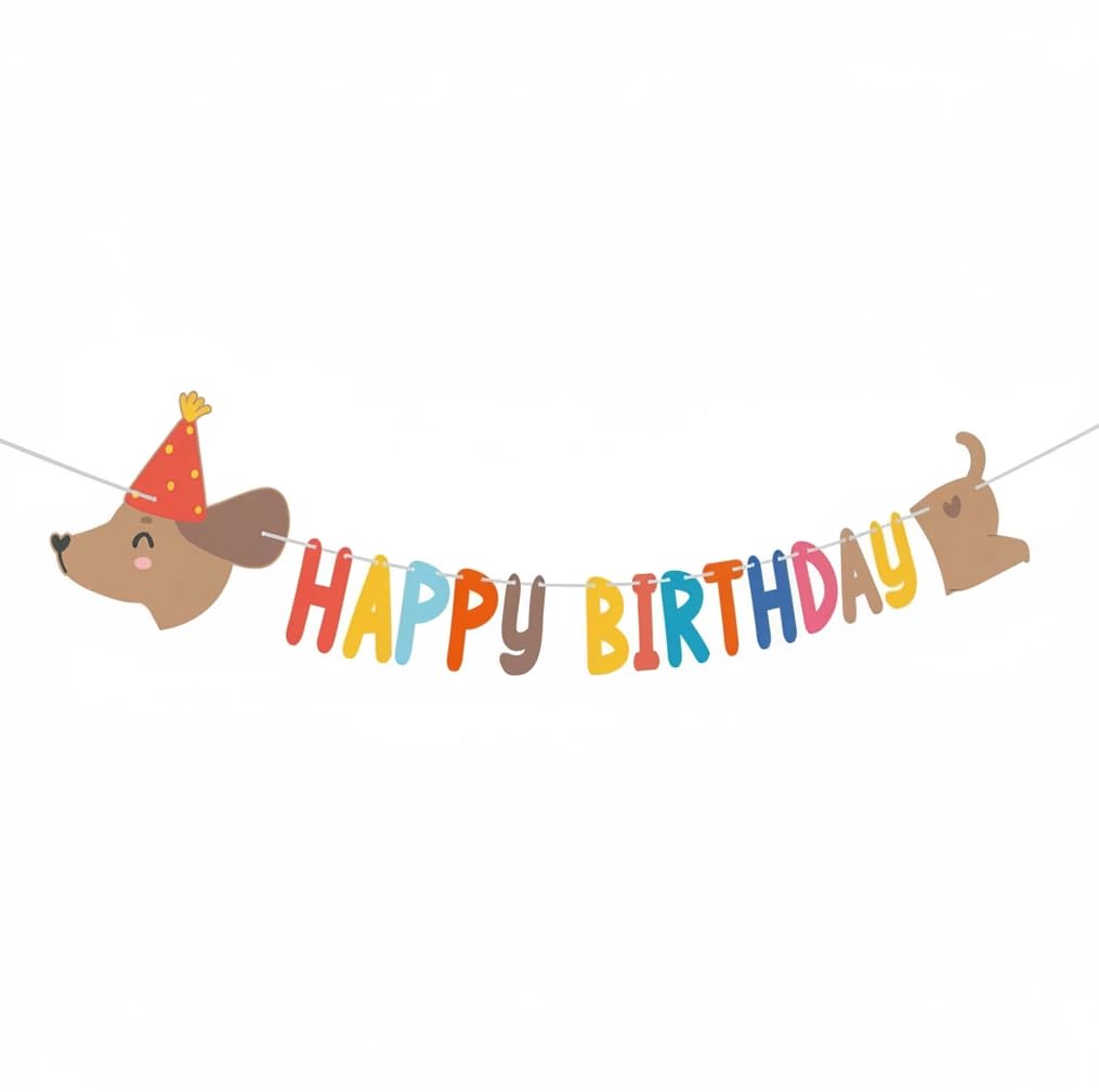 Dachshund Birthday Banner - Pre-Strung Dog Party Decorations with Adjustable Spacing, Colorful Sausage Dog Themed Hanging Banner for Pet Lover Celebrations