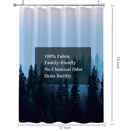 Image of LLSCL Fabric Shower Curtain Liner with Magnets, Blue Forest Waterproof Hotel Quality, 72 x 72 Machine Washable