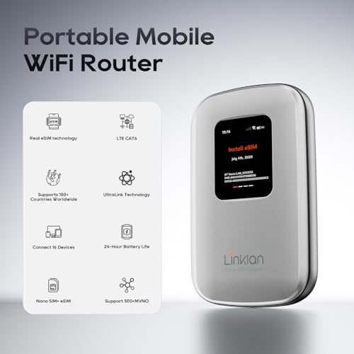 Image of eSIM Global WiFi Hotspot, 16-Device 4G LTE for 180+ Countries, No SIM /Contract, Compact Travel Router, Compact Wireless Router for International Travel & Business【Free 5GB US Data for 15 Days】