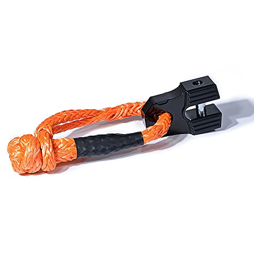 Astra Depot 1X Winch Recovery Accessory Black Winch Shackle Mount Flat Towing Hook & 2X 1/2" Orange Soft Shackle For Towing Straps Jeep Truck 4Wd Off-Road #TOP1