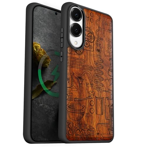 Étui Samsung S25 Edge bois antichoc bumper TPU MagSafe tapisserie rétro