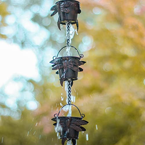 Trademark Innovations Rainchn-Drgfly 5-Cup Dragonfly Rain Chain, 3' Adjustable, Copper #TOP3