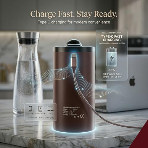Image of Ashpo Automatic Water Dispenser Pump for 20 Liter can Bottle, Type-c Rechargeable Electric, Led Display with 4 Timer Modes 300ml, 600ml, 1L and 1.5L