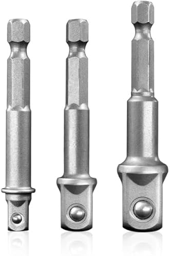 BOEN Impact Grade Socket Adapter Set, 3-PCS Drill Bit Adapter with Bit Holder, Sizes 1/4", 3/8", 1/2", 1/4-Inch SAE Hex Shank, Cr-V, for Cordless Drill & Screwdriver, Power Drill & Driver