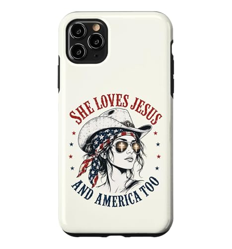 She Loves Jesus and America Too Cowgirl Flag 7��4�� USA �X�}�z�P�[�X iPhone 11 Pro Max �p