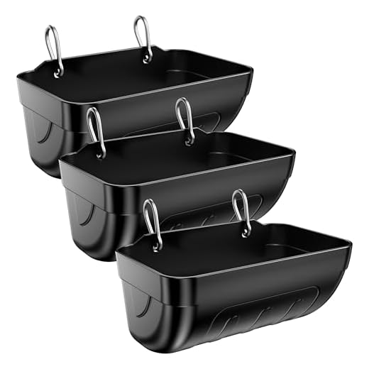 Tiflev Goat Feeders Hanging 3 Pack 3.5 Quart, Chicken Waterer Feeder Trough for Poultry Livestock Black