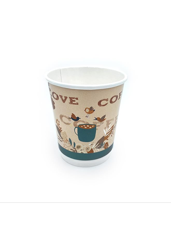 100pcs - 8 Design Double Walled 8 oz Insulated Kraft Paper Cups for Coffee & Tea with Multiple Printed Themes (In-Love)