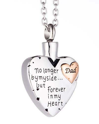 Cremation Jewelry for Ashes -No Longer by My Side Forever in My Heart Memorial Necklace Urn Pendant Lockets Waterproof Keepsake Jewelry for Human/Pet Ashes