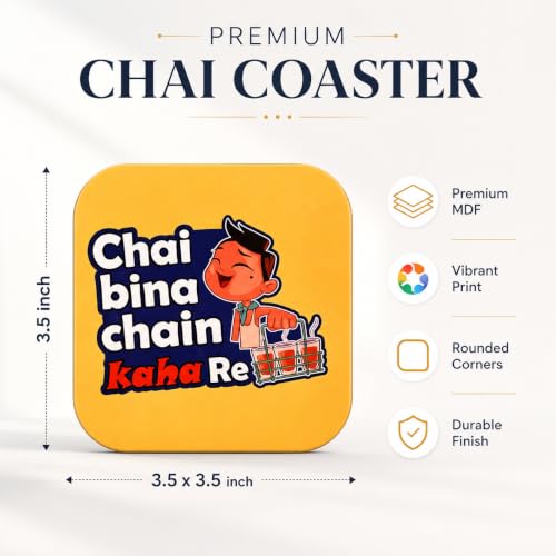 Image of GKD Glossy Wooden Tea Coasters Set of 4 | Premium MDF Drink Coasters with Glossy Finish for Tea Cups, Coffee Mugs & Glasses | Table Coaster Set for Dining Table, Coffee Table & Office Desk