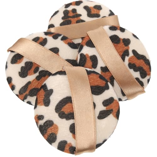 Cabilock 4 piezas Borlas Polvo Suelto Estampado Leopardo Redondas Maquillaje Suave Compacto para Mujer