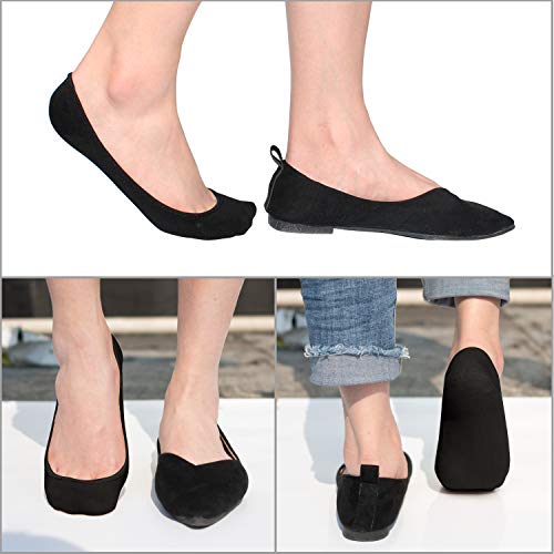 Sixdaysox Black Women No Show Socks 6 Pack Cotton Invisible Anti-Slip Socks For Flats Loafer Size 9-11(Black) #TOP3