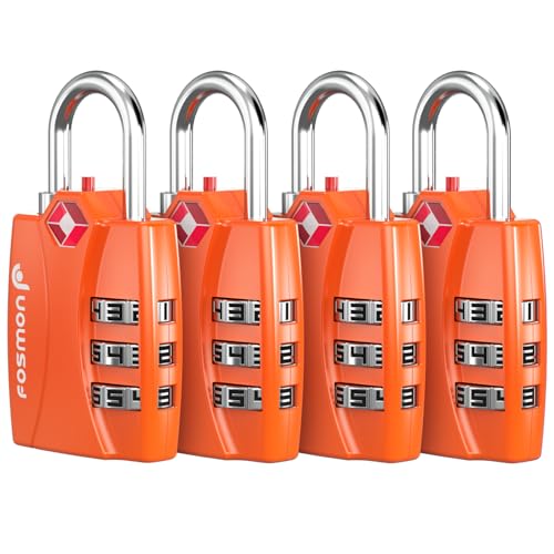 Image of Fosmon TSA Approved Luggage Locks, 3 Digit Combination, 4 Pack Orange | Open Alert Indicator, Suitcase Travel Lock, Gym Locker Padlock, Travel Bag Zipper, Secure Combination