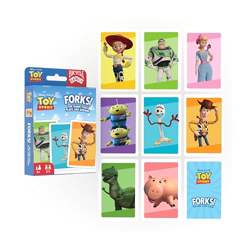 Bicycle Spoons Featuring Forky from Toy Story, Kids Card Game, Featuring Disney and Pixar Characters Woody, Buzz Lightyear, Forky, Bo Peep & Alien, Ages 4+, Toy Story Birthday Gift, 2-5 Players