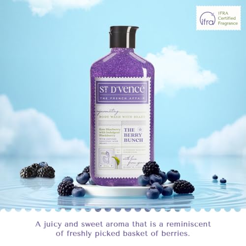 Image of St. D'vence Berry Bunch Salicylic Acid Body Wash Shower Gel for Women & Men with Blueberry & Blackberry | Paraben & SLS Free | Gentle Exfoliating Bodywash | Body Wash for Winter - 300 ml