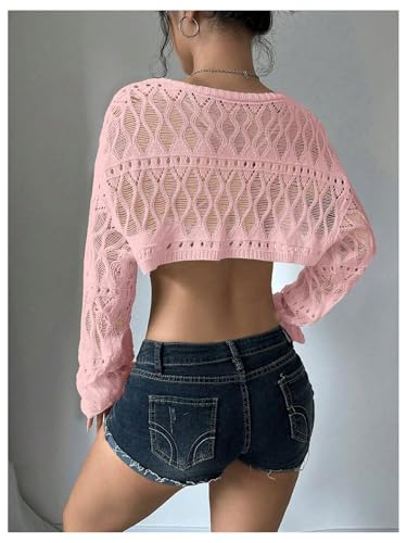 Image of Verdusa Crochet Cropped Shrugs For Women Y2K Lightweight Cardigan Bolero Shrug Hollow Out Knit Top