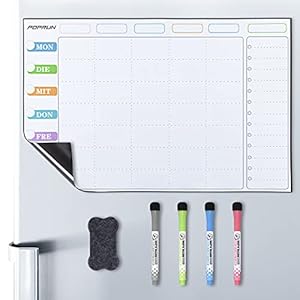 POPRUN Magnetische wekelijkse gezinsmaaltijdplanner, koelkast whiteboard menuplanning, droogwissel actiekalender…