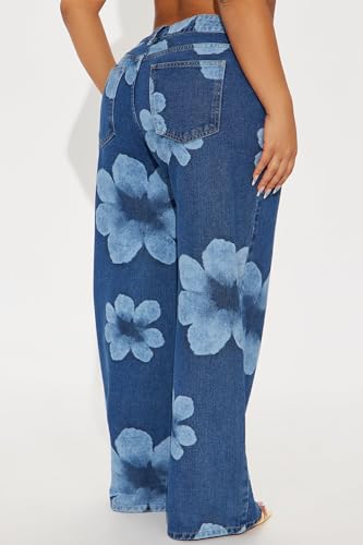 Women's Floral Print Jeans High Waist Wide Leg Vintage Denim Pants Boyfriend Loose Fit Casual Boho Trousers4