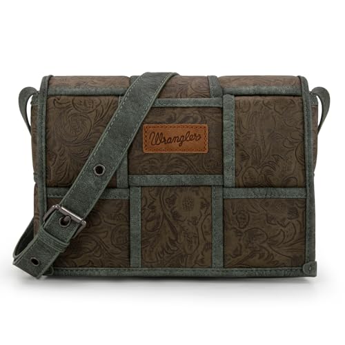 Image of Wrangler Woven Crossbody Bag for Women Vintage Floral Tooled Cross Body Purse