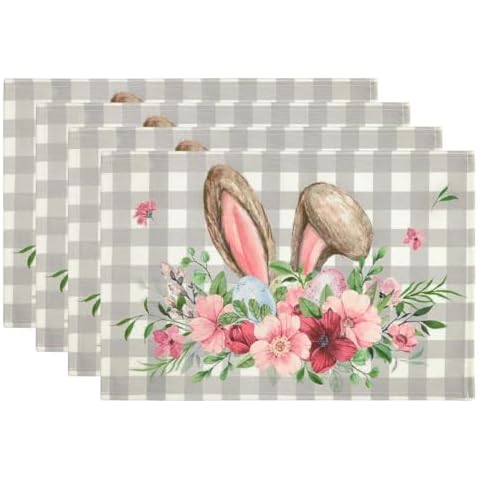 U'Artlines Floral Bunny Rabbit Easter Placemats Set Cover