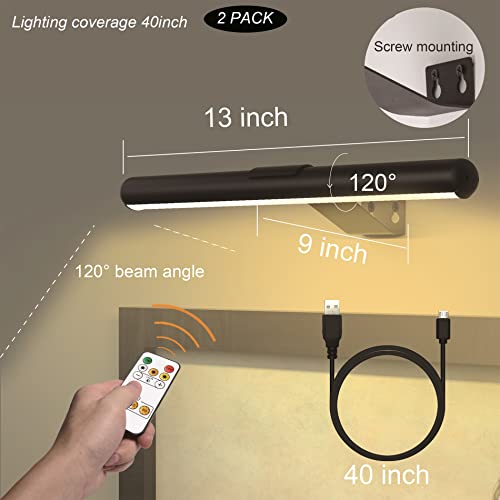 2Pack Picture Lights Rechargeable With Remote,Battery Painting Light For Artwork Display Full Metal 3 Cct, Brightness Dimmable & Timer, Black Picture Light For Wall Paintings Frame Dartboard Indoor #TOP3