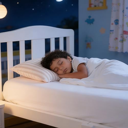 Image of NTBAY 2 Pack Pillows with Organic Cotton Pillowcases, Soft Cotton Down Alternative 13x18 Envelope Pillows for Sleeping in Crib Bed - Machine Washable - Travel Pillows, Camel and Beige Stripe