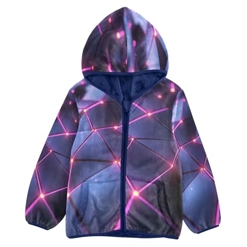 Blue and Pink Geometric Toddler Fleece Jacket Girl Boys Hooded Fleece Jacket Coat Warm Outwear Zip-up 3-10T