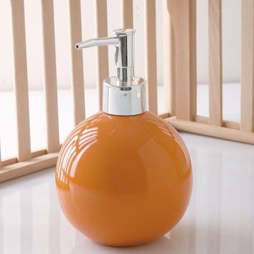 Ceramic Soap Dispenser for Bathroom Kitchen Shower Round Ball Shaped Decorative Modern Minimalist Refillable Hand Lotion Pump Bottle for Liquid Soap Shampoo Lotions Orange