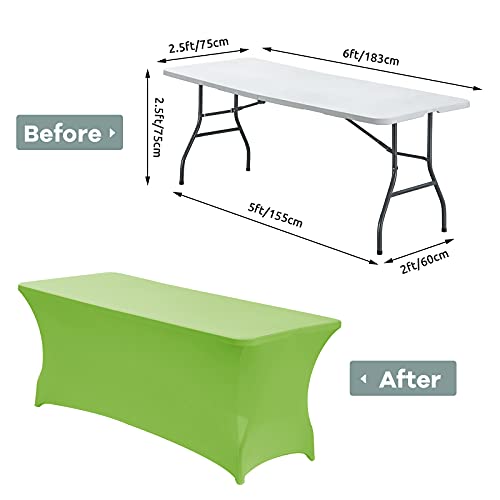 Image of CWK 6FT Waterproof Stretch Spandex Table Cover for Rectangular Tables - Elastic Fitted Tablecloth for Folding Tables,Wrinkle Resistant Table Cloth for Parties, Weddings, Banquets & Events(Light Green)