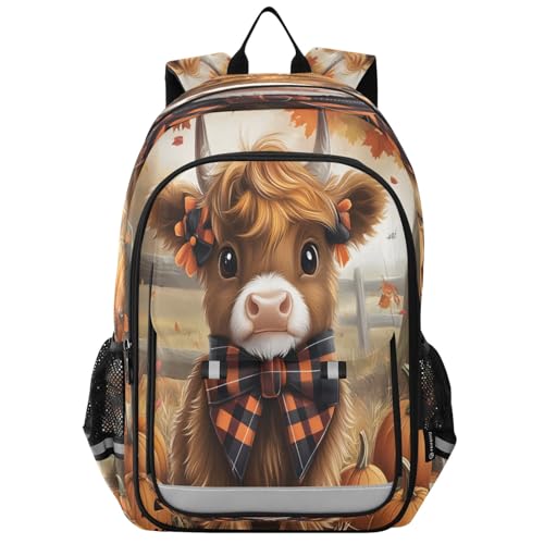 Kids Backpacks School Daypack College Bag Bookbag for Boys Girls Baby Highland Cow Fall