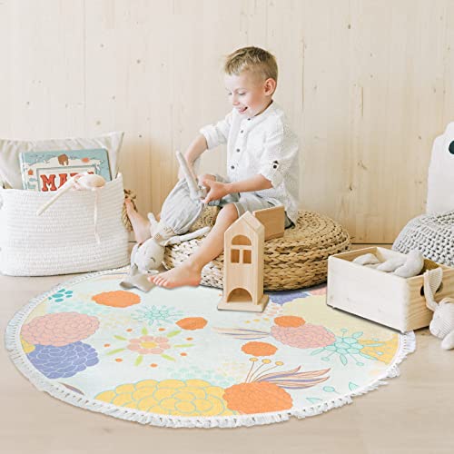 Nechegi 4Ft 3Ft 2Ft Round Rug For Bedroom Soft Area Rug With Tassels Washable Non Slip Mat Carpet For Living Room Sofa Nursery Playroom Decor (Flower, 2Ft) #TOP1
