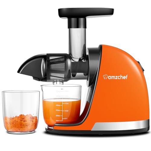AMZCHEF Extracteur Jus - Extracteur de Jus de Fruits et Légumes - Presses-agrumes à Froid sans BPA avec 2 Tasses et Brosse - Fonction de Mastication...
