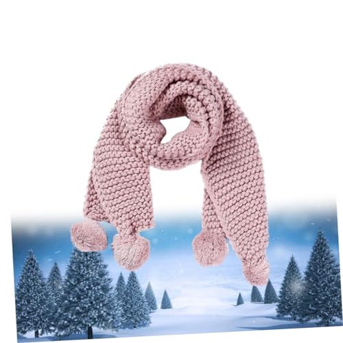 Bufanda con bolas peludas para niños bufandas de lana infantil cuello invierno rosa 4