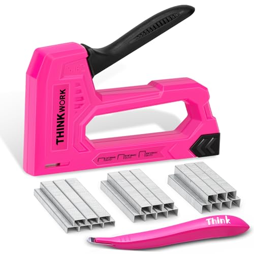 THINKWORK Light Duty Staple Gun, Pink Upholstery Staple Gun for Wood with 1600pcs JT21 Staples 1/4", 5/16", 3/8" and Staple Remover, Women Fabric Stapler Gun for Crafts, Wall, Arts, DIY, Decortion 1 THINKWORK Light Duty Staple Gun, Pink Upholstery Staple Gun for Wood with 1600pcs JT21 Staples 1/4", 5/16", 3/8" and Staple Remover, Women Fabric Stapler Gun for Crafts, Wall, Arts, DIY, Decortion