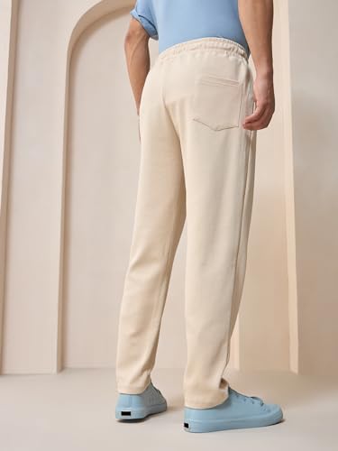 Image of Bewakoof Men's Solid Regular Fit Cotton Blend Track Pants