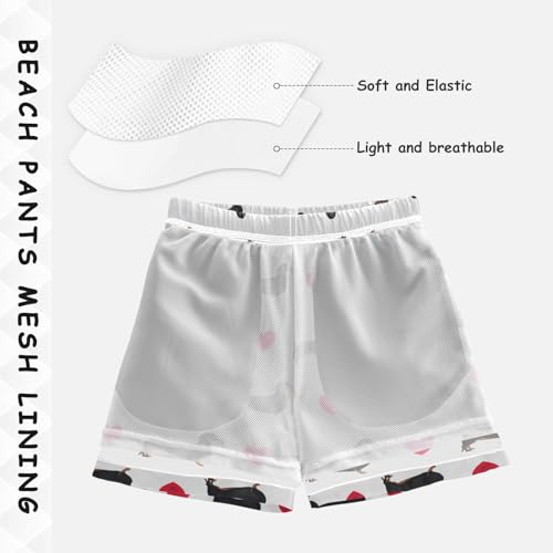Boys Swim Trunks Quick Dry Dachshund Heart Beach Board Shorts with Mesh Lining Youth Swimwear 2-12T4