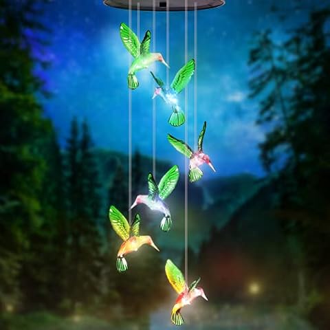 Solar Hummingbird Wind Chimes Outdoor,Hanging Wind Chime Decorative Lights for Garden Patio Party Yard,Gardening Birthday Gift,Gifts for Women/Mom/Grandma/Wife/Daughter/Grandma Cover