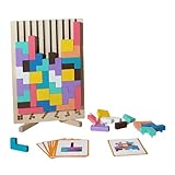 木製 テトリスパズル おもちゃ ゲーム 3D 立体 木製 積み木 知育 教育玩具 子供 大人 おもちゃ 対象年齢4-8歳 早期学習 カラフル パズル クリスマス プレゼント新年の贈り物 (ニュー テトリス)