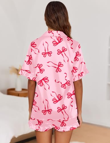 Image of Ekouaer Satin Pajama Set for Women 2 Piece Pj Sets Short Sleeve Sleepwear
