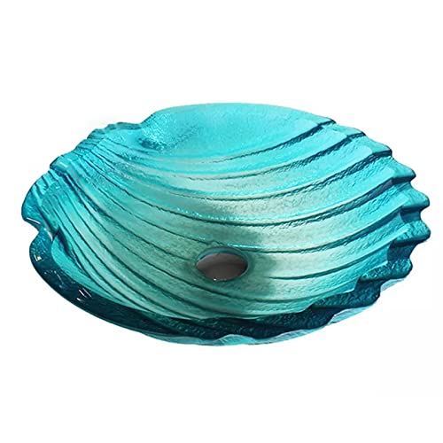 PUFAHAU Lavabo de baño, Lavabo de Concha Azul, Lavabo de Vidrio Templado, Lavabo artístico de sobremesa.
