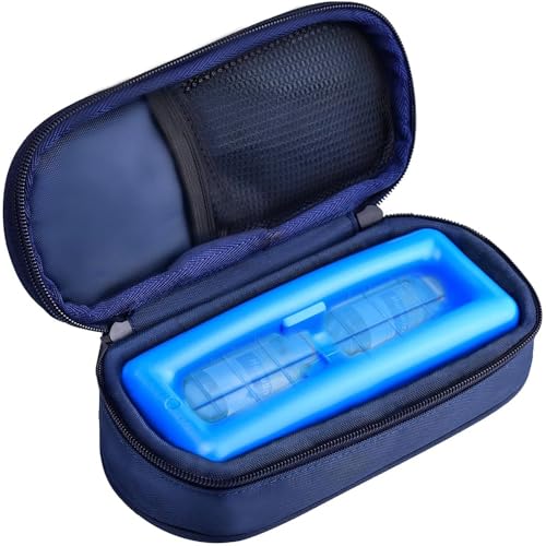 Insulin Cooler Travel Case Tsa Approved Refrigerated Medical Bag with Protective Ice Brick Diabetes Organizer Medication Insulated Cold Pack Keep Medicine Cooler (Blue S)