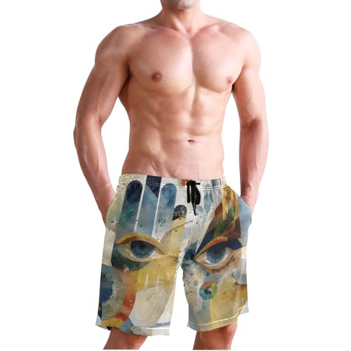 Men's Swim Trunks Eye Hands Print, Quick Dry Beach Board Shorts with Lining-S3