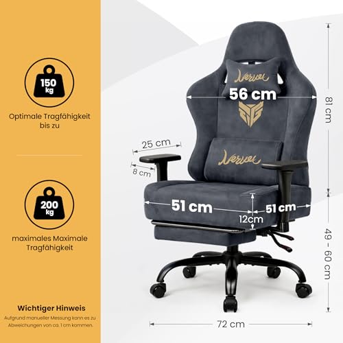Riftracer Gaming Stuhl Chair Gamer Sessel - wildlederartiger Stoff, 3D‑Armlehnen, neigbare Rückenlehne, höhenverstellbarer Sitz… – Ansicht 2